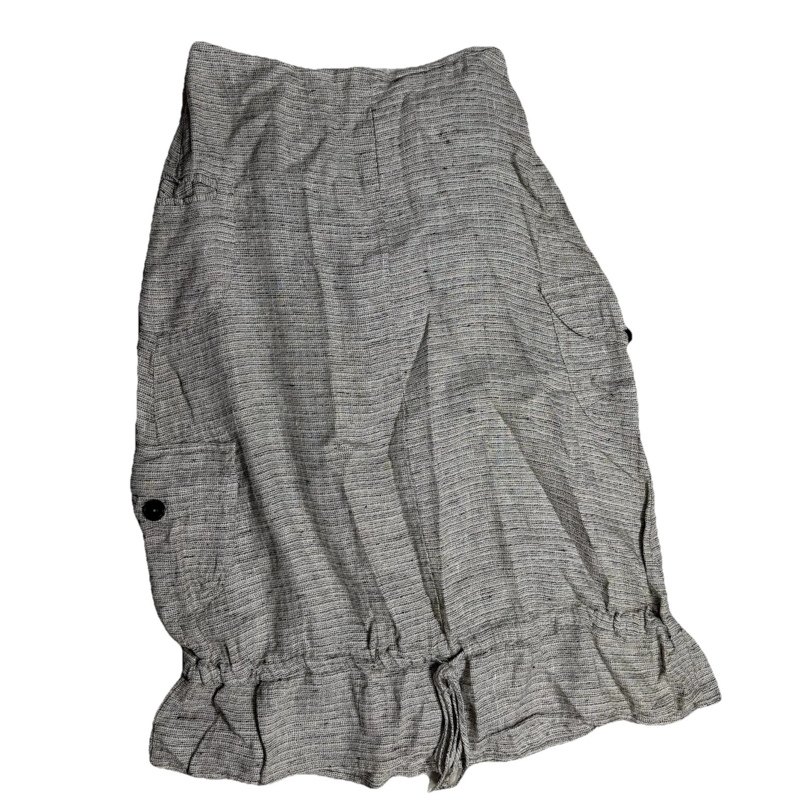 Flax Smal 100% Linen Cargo Pocket Skirt Cinch Tie Hem Lightweight Brown M2