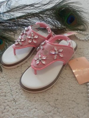 Miss Blumarine Girls Pink Crystal Flower Sandals Size EU 31 NWT Luxury Italy