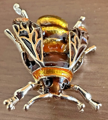 Amber Enamel Bee Brooch Gold Tone Honey Bee Pin Openwork Wings Insect Jewelry
