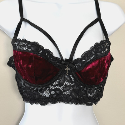 KILLSTAR Ruby Boudoir Bra Red Velvet Black Lace Goth Grunge Lingerie Charm L