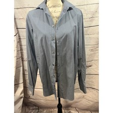 Calvin Klein Mens Non Iron Slim Fit Gingham Dress Shirt Blue White Size 16 34/35