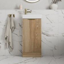 Fluted 400mm Bathroom Vanity Unit Basin Floorstanding Cupboard Soft Close Oak