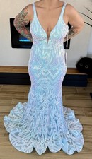 NWT Jovani 23027 Mermaid Light Blue Long Sequin Dress, Size 8
