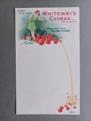 PRETTY, C1930s UNUSED ADVERTISING MENU CARD FOR "CYDRAX" NON-ALCOHOLIC DRINK - Image 1 of 2