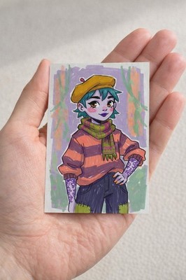 ACEO  Print 2.5x3.5 Cute Punk Girl Illustration Kawaii Character Collectible