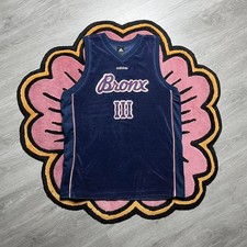 Vintage Y2K Adidas Bronx New York Velour Basketball Jersey Size Large Navy Blue