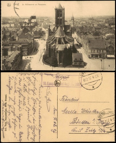 Gent Ghent (Gand) Niklaaskerk en Panorama 1917   1. Weltkrieg    Feldpost