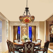 20" Inverted Colorful Chandelier 5-Lights Tiffany Stained Glass Pendant Lamps