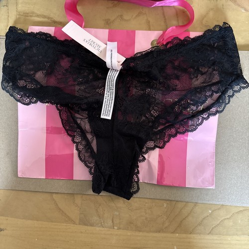 Victoria's Secret Cheeky Panty Black Cotton Floral Lace M Free Shipping - Picture 2 of 3