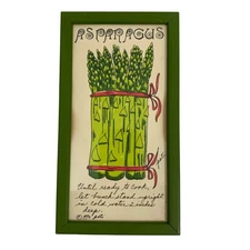 Vintage SOOVIA JANIS Inc. Art Print PATI 1970 ASPARAGUS Wood Framed Under Glass