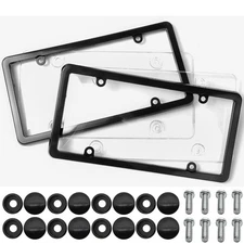 2 Unbreakable License Plate Covers+Frames Auto Tag Shield Protector Front Rear &