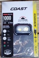 COAST Rechargeable Headlamp, Plus Rear Loading 1000 Tri-Color LED - NEW SEALED
