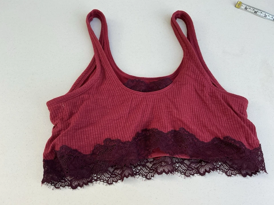 Aerie Bralette Red Size XL Cotton Ribbed Fabric Lace Trim NWT - Image 2 of 4