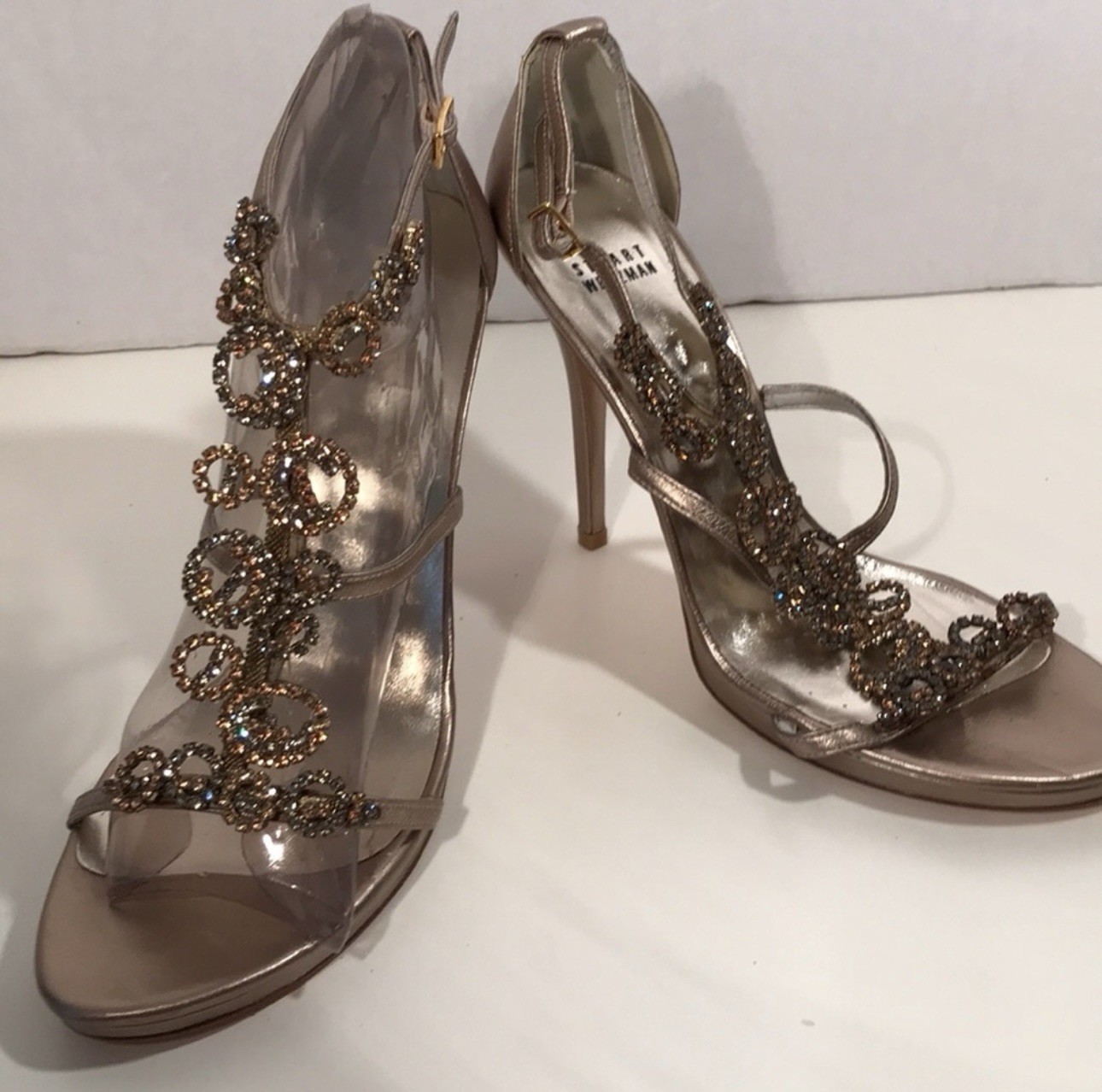 STUART WEITZMAN Crystal Embellished Gold Rhinestone Glam Size 10