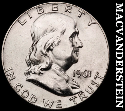 1961 Franklin Half Dollar- Silver- Choice Gem Brilliant Unc Luster #J4179