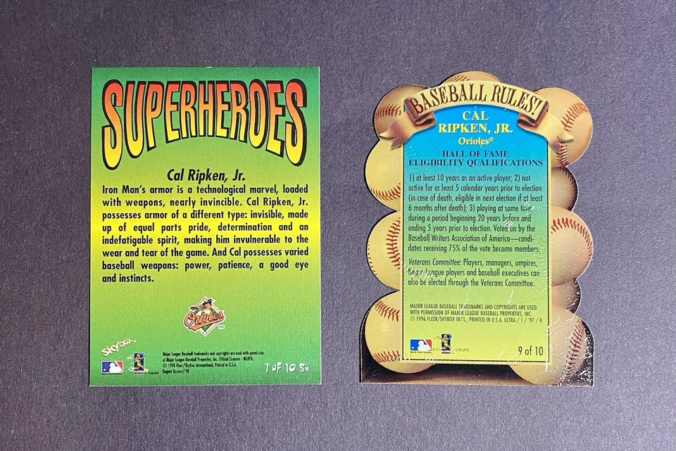 Skybox 1998 béisbol Cal Ripken Jr. y Iron Man Superheroes #7SH + reglas de béisbol Foto 2 de 2