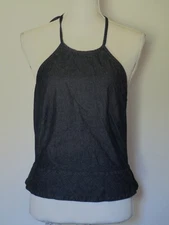 ESPRIT Women's Juniors Blue Denim Halter Top Side Zip Neck Tie Size M