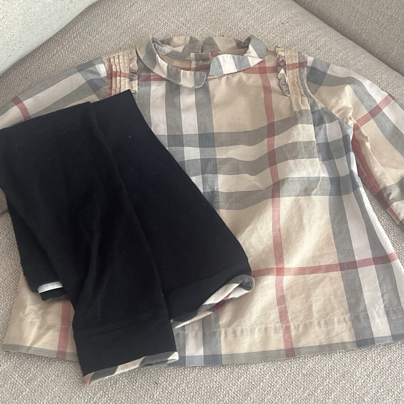 Girls 2-Piece Cotton Shorts Set Check Long Sleeve Top & Black Shorts