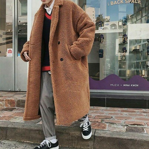 Men's Sherpa Overcoat Shearling Fleece 