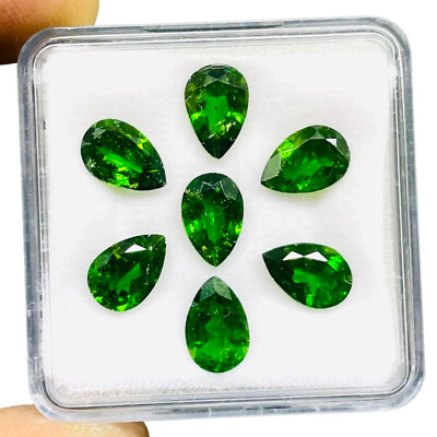 Natural Chrome Diopside 7 Pcs 9x6mm Pear Cut Vivid Green Loose Gemstones Lot