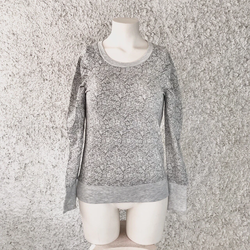 MISO PULLOVER MAGLIONCINO DONNA MANICHE LUNGHE GRIGIO DAMASCATO FLOREALE - Imagen 3 de 4