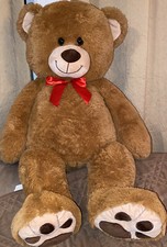 "Oso de peluche Hug & Luv felpa rojo satinado arco flojo jumbo peluche juguete regalo marrón 35"""