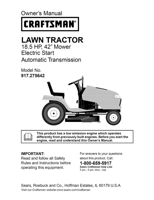 Craftsman lawn tractor owner's manual deals