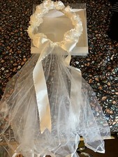 Edgehill Collection Girls Flower halo headband White Veil Headpiece NEW