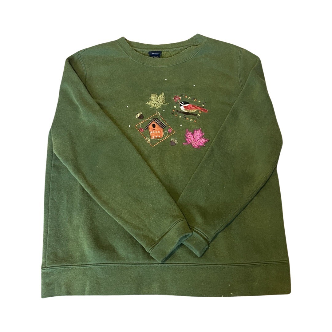 Vintage Basic Edition Green Bird Fall Pullover Lo… - image 1