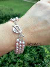 Auth. Tiffany  Co Peretti Pink Pearl Heart Toggle Bracelet 3 Row 7.5" w/ Box