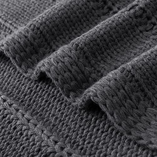 Cable Knit Throw Blanket for Couch, Super Soft Warm Cozy 50"x60" Dark
