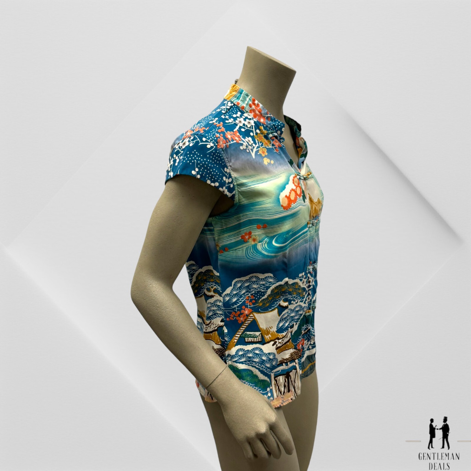 Citron Santa Monica Green Oriental Tunic Tshirt 100% Silk Spandex Top Soft M