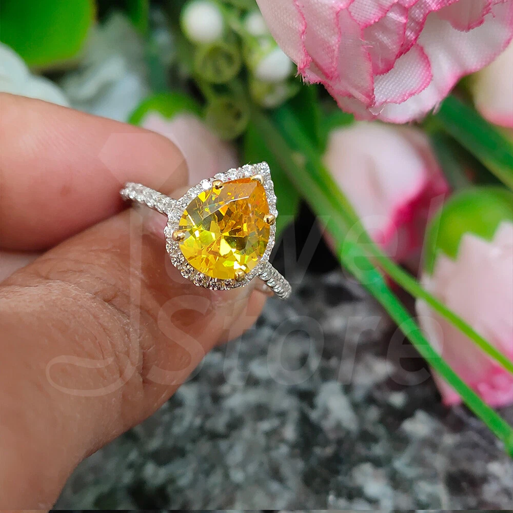 Canary yellow pear shaped engagement rings sale