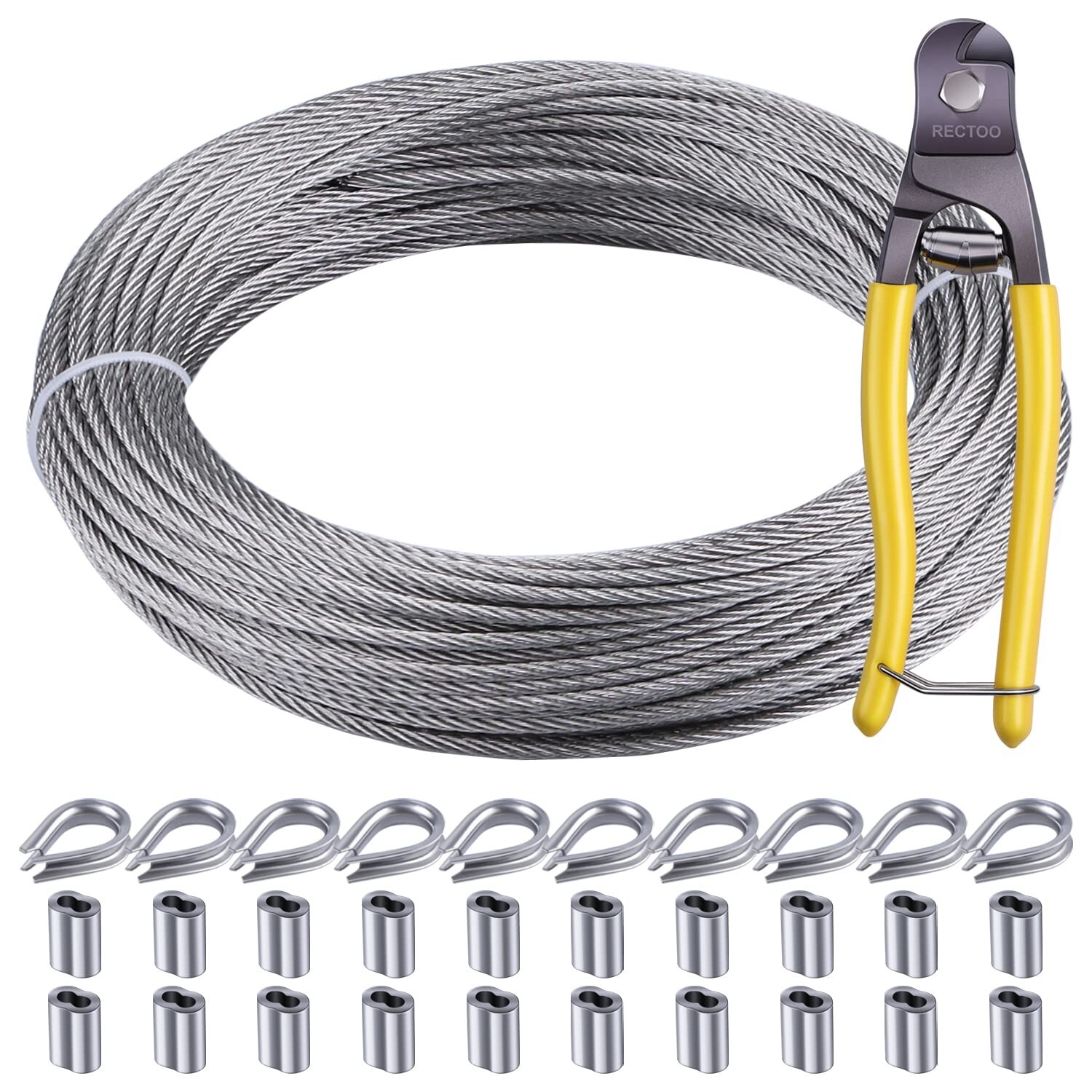 Versatile 100ft Stainless Steel Cable - 1/8" Wire Rope with Loop Sleeve Included