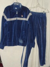 VINTAGE Fila Men's VELOUR Velvet Track Suit 80s 90s Royal Blue Off White SIZE M