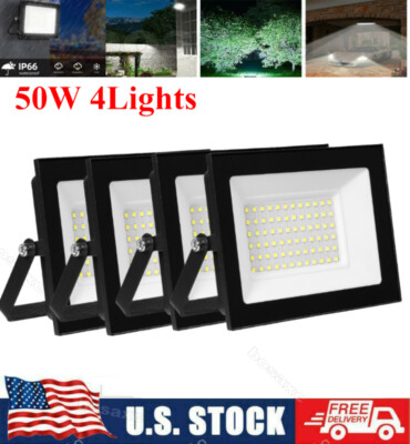 4x 50W LED Flood Light Work Light Super Bright 6500K IP66 Yard Garden Lamp 110V