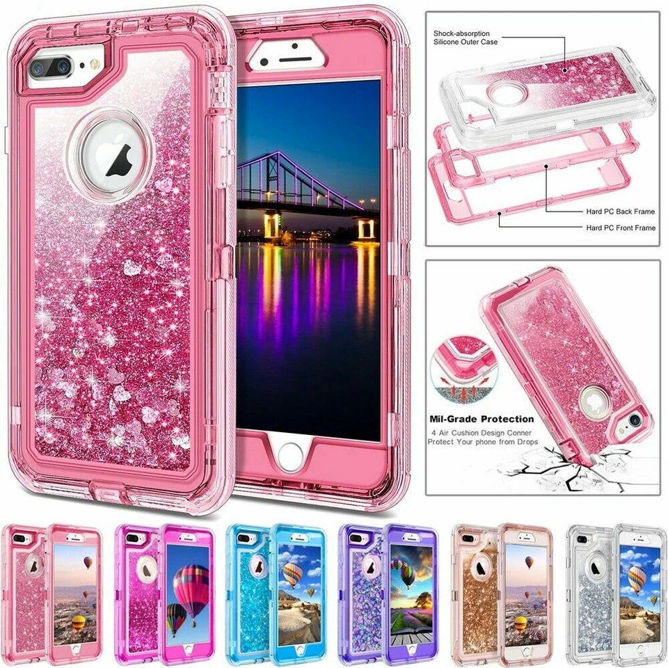 For iPhone 17 16 15/14/13/12/11/X/8  Shockproof Quicksand Glitter Defender Case  - Image 2 of 4