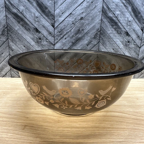 Pyrex Festive Harvest Nesting Bowl 323 Birds Flowers Amber Glass 1.5 L
