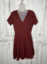MADEWELL DARK RED WINE MAROON SHORT SLEEVE SWISS DOT COTTON BUTTON SWING DRESS 4