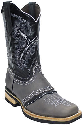 Men Genuine Leather Wyoming Western Square Toe Gray Boots Handcrafted Quality