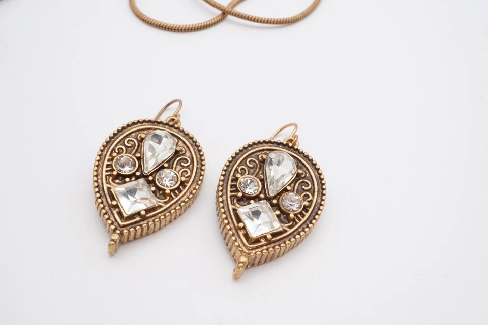 Conjunto de brincos pendurados com colar de cristal borla tom bronze 35" - Imagem 3 de 4