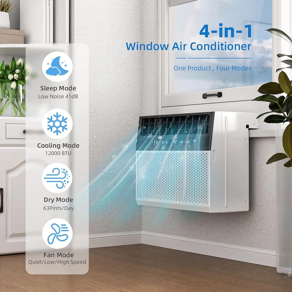 12,000 BTU U-Shaped Window Air Conditioner Cools up to 450 Sq.Ft ,6 Modes Timer - Image 2 of 4