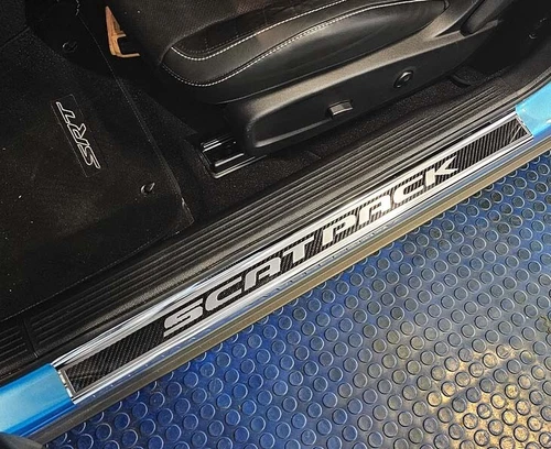 2015-2024 DODGE CHALLENGER  CARBON FIBER DOOR SILLS WITH "SCAT PACK" POLISHED