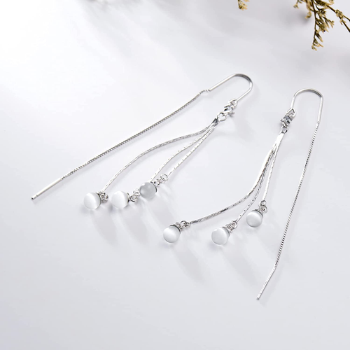 925 Sterling Silver Threader Earrings Glass Beads Dangle Drop Earrings Gifts - Picture 4 of 8
