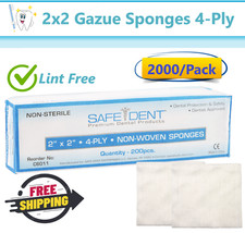 2x2 Non Woven Sponges 4-Ply, Non-Sterile Cotton Dental Gauze 2000 Pack 