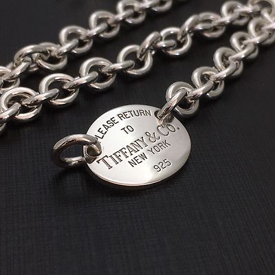 15.5” Please Return To Tiffany & Co Sterling Silver Oval Tag