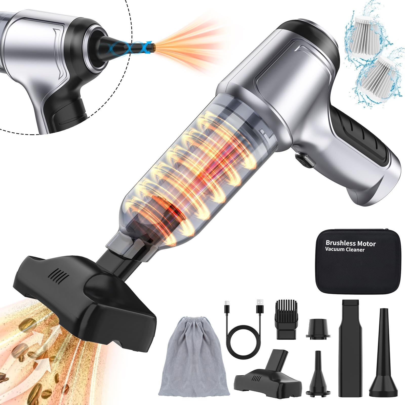 Car Vacuum Cleaner, High Power 15000PA Car Vacuum Portable Cordless, 3-in-1 H...