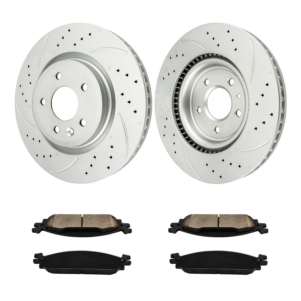 For Ford Explorer 2011 2012 2013 2014 Front Drilled Disc Rotors & Brake Pads - Image 2 of 4