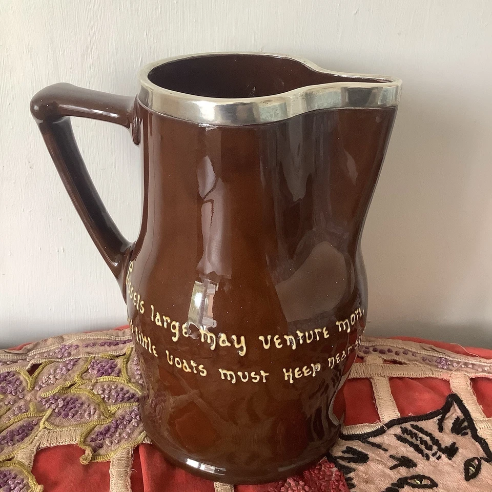 Rare Royal Doulton Kingsware Jug Silver Rim Large Size London C1907 Noke Antique - Image 4 of 4