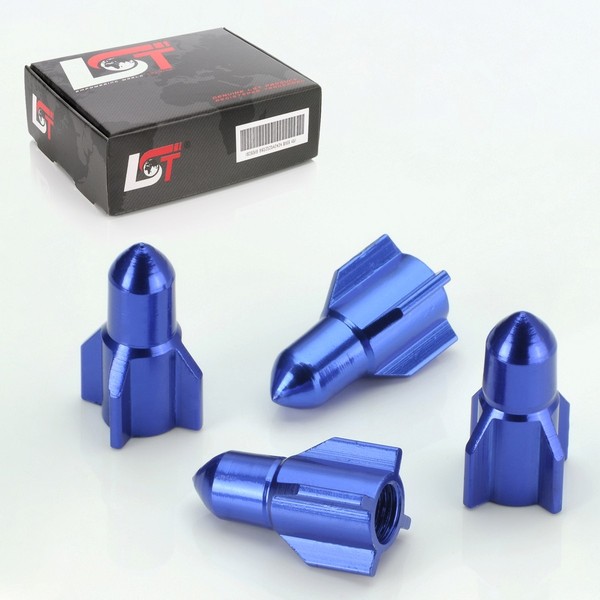 4X Ventilkappe Reifenventil Rakete Blau FÜR PKW LKW Motorrad Fahrrad Quad KFZ-image